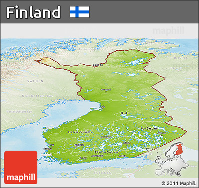Physical Panoramic Map of Finland, lighten, land only