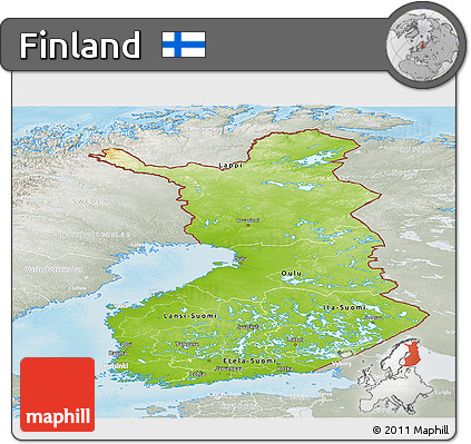 Physical Panoramic Map of Finland, lighten, semi-desaturated, land only