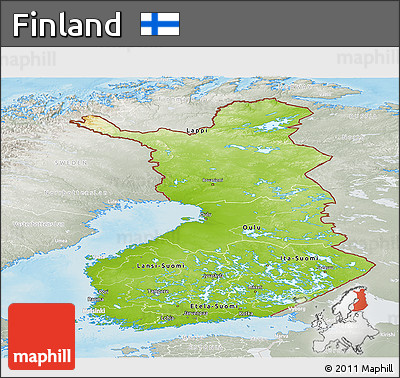 Physical Panoramic Map of Finland, lighten, semi-desaturated, land only