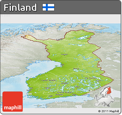 Physical Panoramic Map of Finland, lighten, semi-desaturated, land only