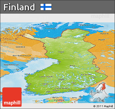 Physical Panoramic Map of Finland, political outside, shaded relief sea