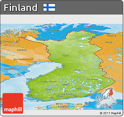 Physical Panoramic Map of Finland, political outside, shaded relief sea
