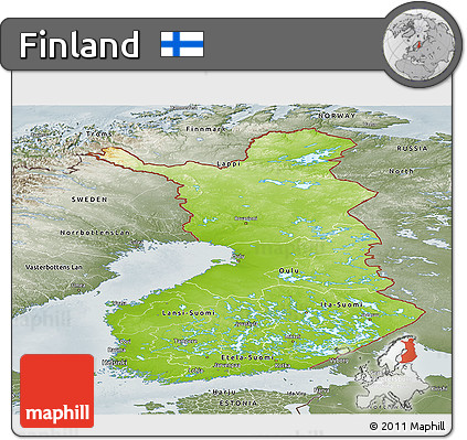 Physical Panoramic Map of Finland, semi-desaturated