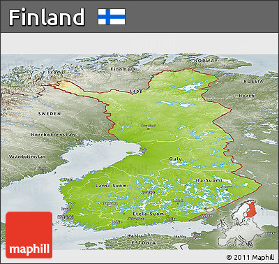 Physical Panoramic Map of Finland, semi-desaturated