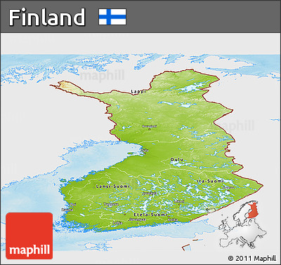 Physical Panoramic Map of Finland, single color outside