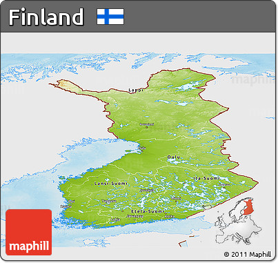 Physical Panoramic Map of Finland, single color outside
