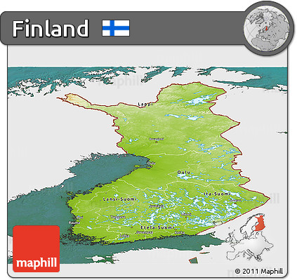 Physical Panoramic Map of Finland, single color outside, satellite sea