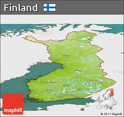 Physical Panoramic Map of Finland, single color outside, satellite sea