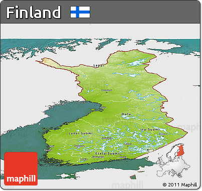 Physical Panoramic Map of Finland, single color outside, satellite sea