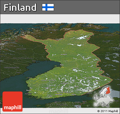 Satellite Panoramic Map of Finland, darken