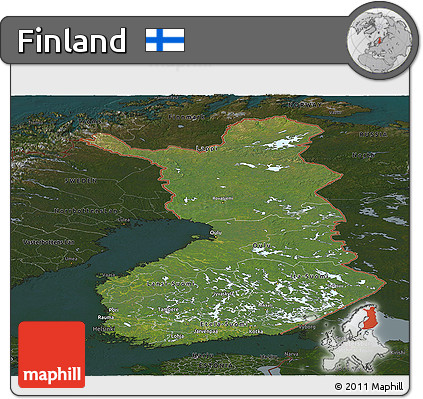 Satellite Panoramic Map of Finland, darken