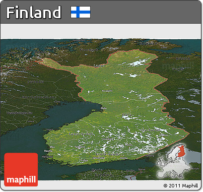 Satellite Panoramic Map of Finland, darken