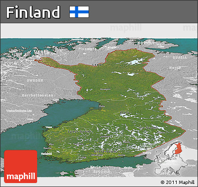 Satellite Panoramic Map of Finland, lighten, desaturated, land only