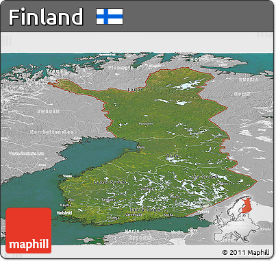 Satellite Panoramic Map of Finland, lighten, desaturated, land only