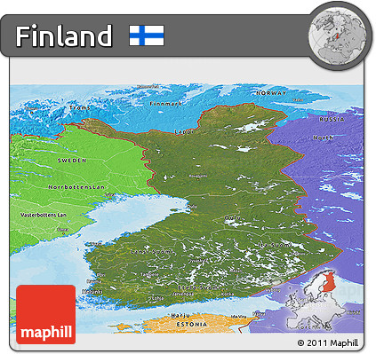 Satellite Panoramic Map of Finland, political shades outside