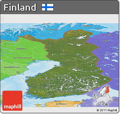 Satellite Panoramic Map of Finland, political shades outside