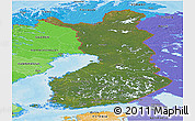 Satellite Panoramic Map of Finland, political shades outside