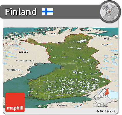 Satellite Panoramic Map of Finland, shaded relief outside, satellite sea