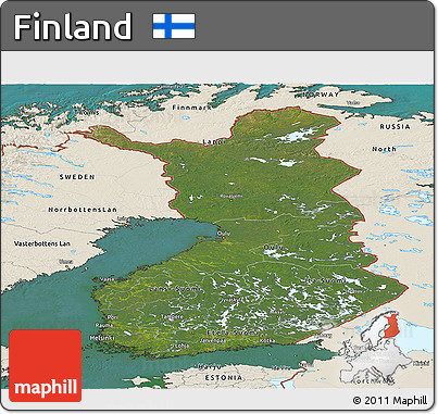 Satellite Panoramic Map of Finland, shaded relief outside, satellite sea