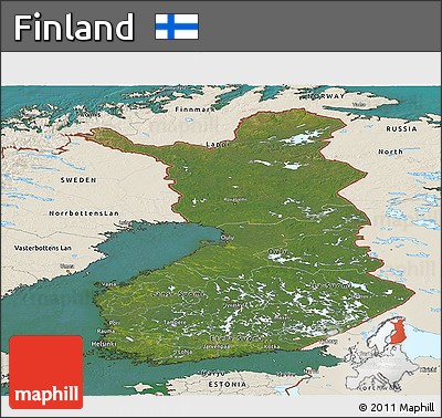 Satellite Panoramic Map of Finland, shaded relief outside, satellite sea