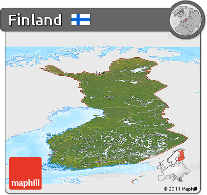 Satellite Panoramic Map of Finland, single color outside, bathymetry sea