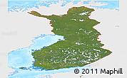 Satellite Panoramic Map of Finland, single color outside, bathymetry sea