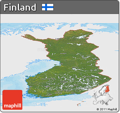 Satellite Panoramic Map of Finland, single color outside, bathymetry sea, shaded relief sea