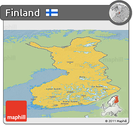 Savanna Style Panoramic Map of Finland, single color outside