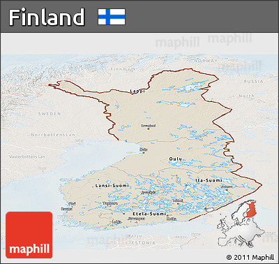 Shaded Relief Panoramic Map of Finland, lighten