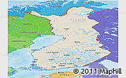 Shaded Relief Panoramic Map of Finland, political shades outside