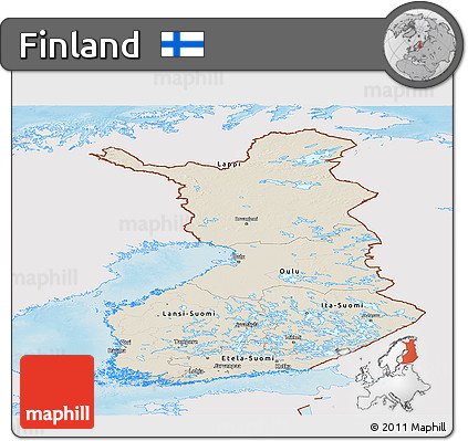 Shaded Relief Panoramic Map of Finland, single color outside