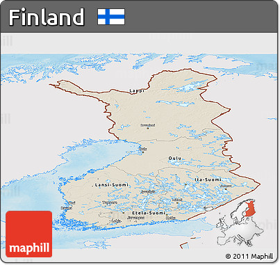 Shaded Relief Panoramic Map of Finland, single color outside