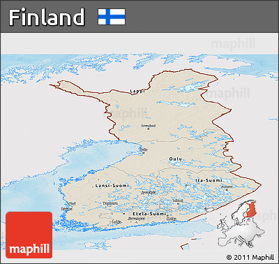 Shaded Relief Panoramic Map of Finland, single color outside