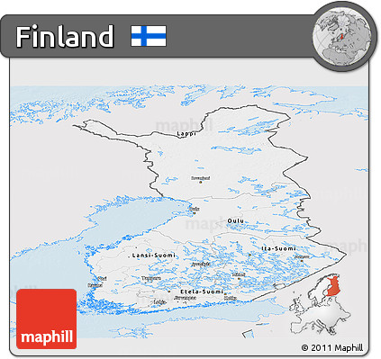 Silver Style Panoramic Map of Finland, single color outside