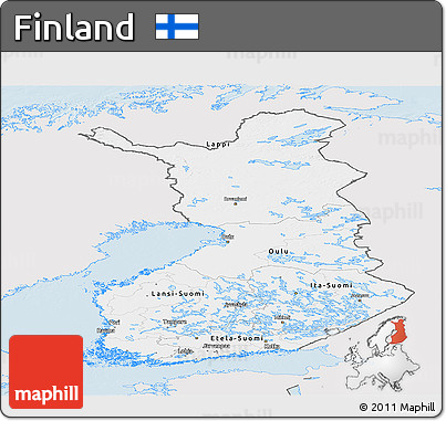 Silver Style Panoramic Map of Finland, single color outside