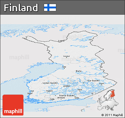 Silver Style Panoramic Map of Finland, single color outside