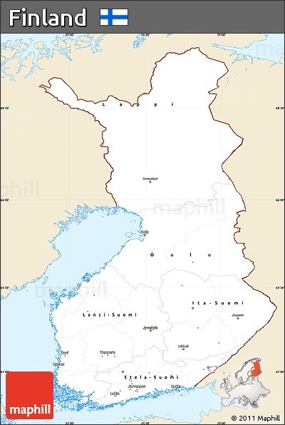 Classic Style Simple Map of Finland, single color outside