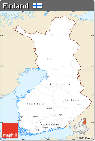 Classic Style Simple Map of Finland, single color outside