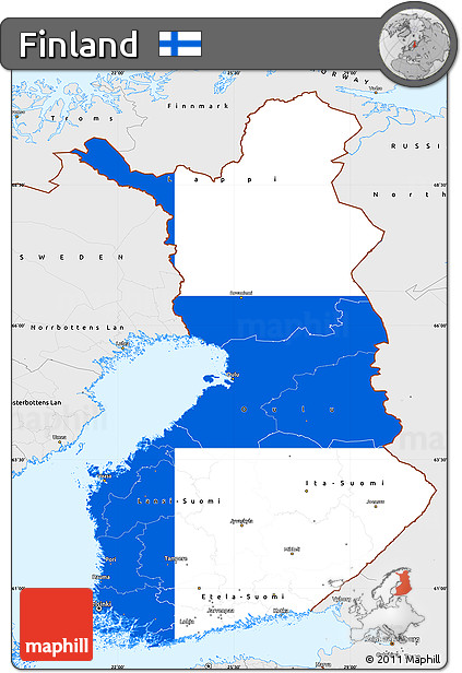 Flag Simple Map of Finland, single color outside, borders and labels, flag centered
