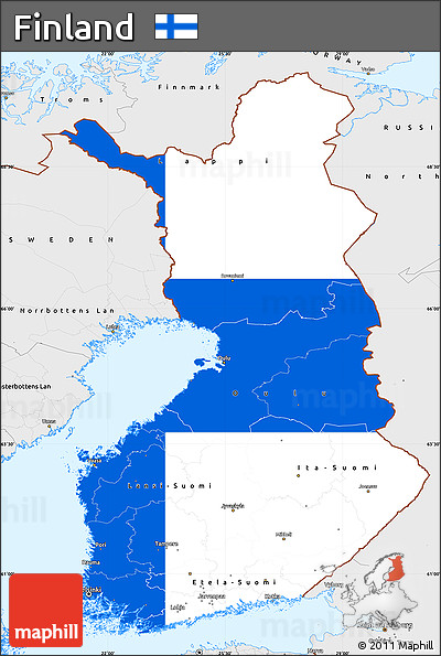 Flag Simple Map of Finland, single color outside, borders and labels, flag centered