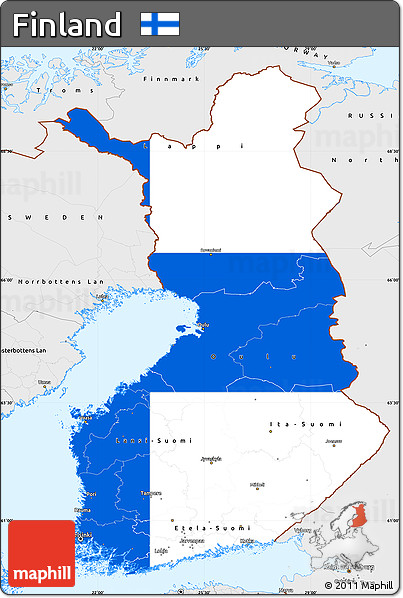 Flag Simple Map of Finland, single color outside, borders and labels, flag centered