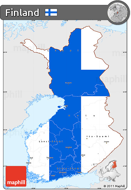 Flag Simple Map of Finland, single color outside, flag rotated