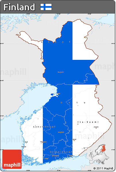 Flag Simple Map of Finland, single color outside, flag rotated