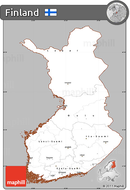 Gray Simple Map of Finland, cropped outside