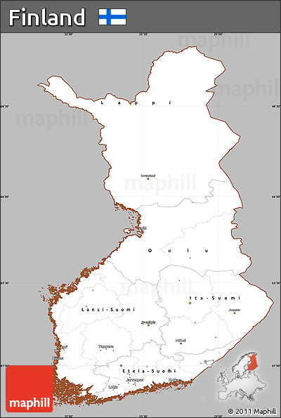 Gray Simple Map of Finland, cropped outside