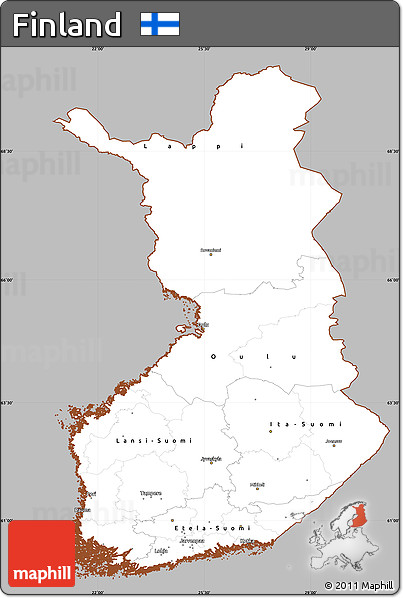 Gray Simple Map of Finland, cropped outside