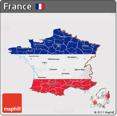 Flag 3D Map of France, flag rotated