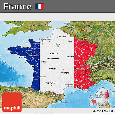 Flag 3D Map of France, satellite outside, bathymetry sea