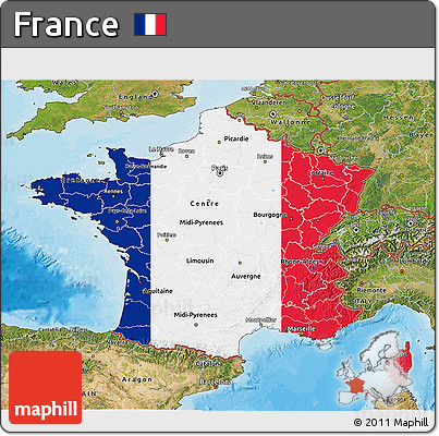 Flag 3D Map of France, satellite outside, bathymetry sea