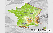 Physical 3D Map of France, lighten, desaturated